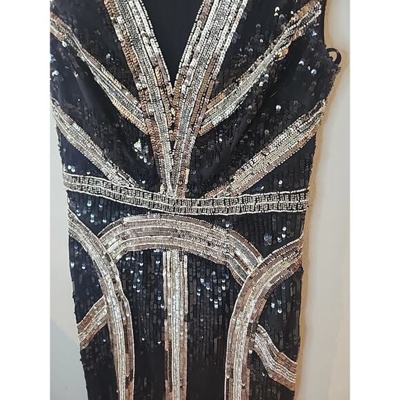 Aidan Mattox Women's Cocktail Dress Size 6 Black Silver Sequined Mini Sheath - Picture 3 of 7